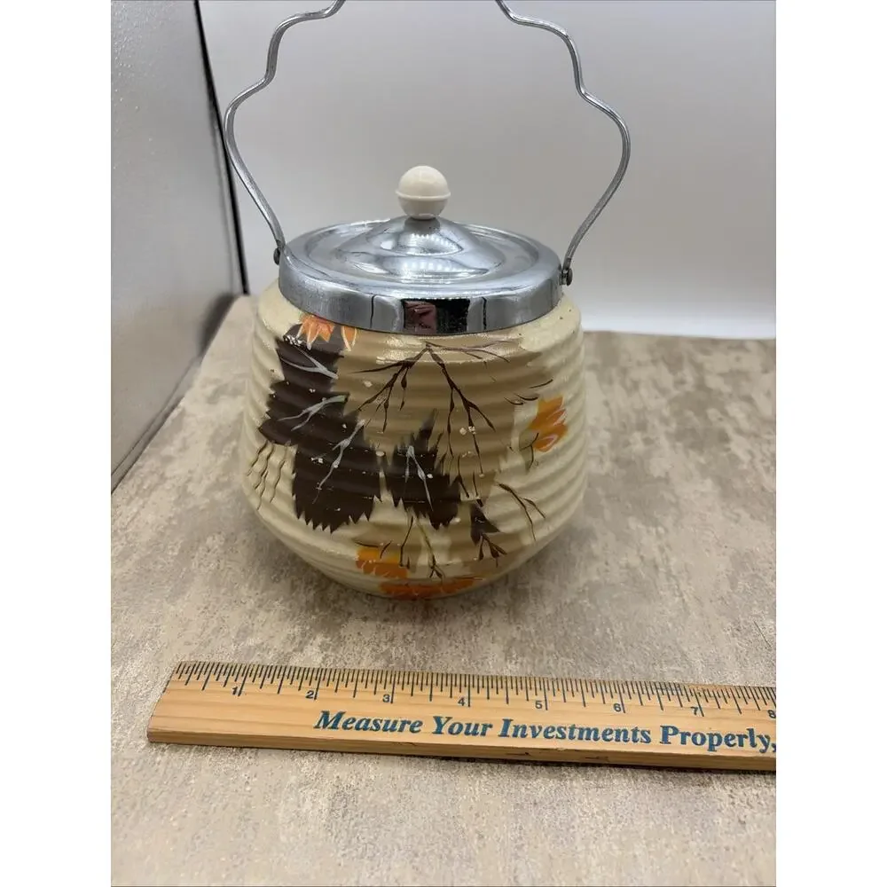 Vintage, Brentleigh Ware Bramley Pottery Biscuit Barrel Chrome Lid and Handle